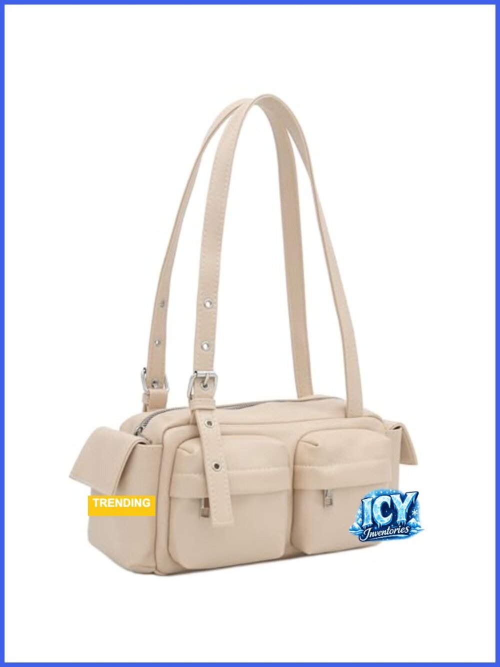 Glossy Faux Leather Multi Pocket Shoulder Bag Satchel